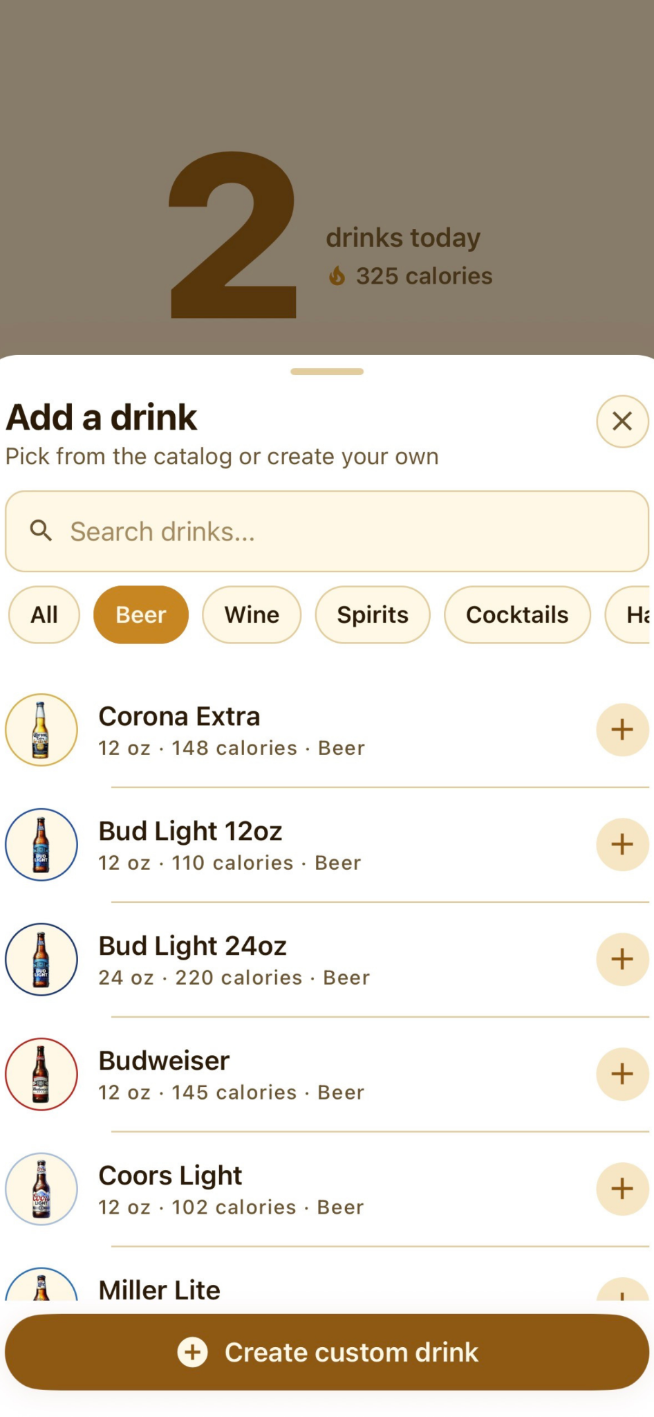 TallyTab drink catalog