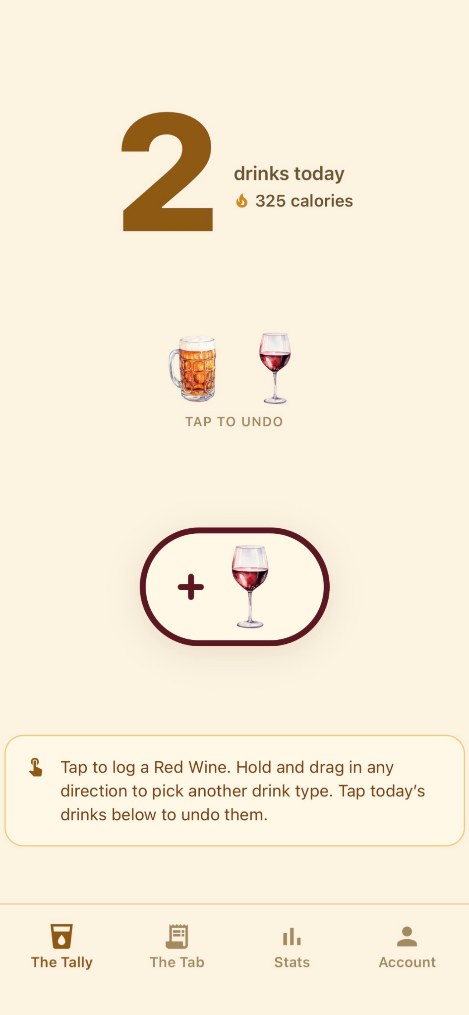 TallyTab quick drink logging screen