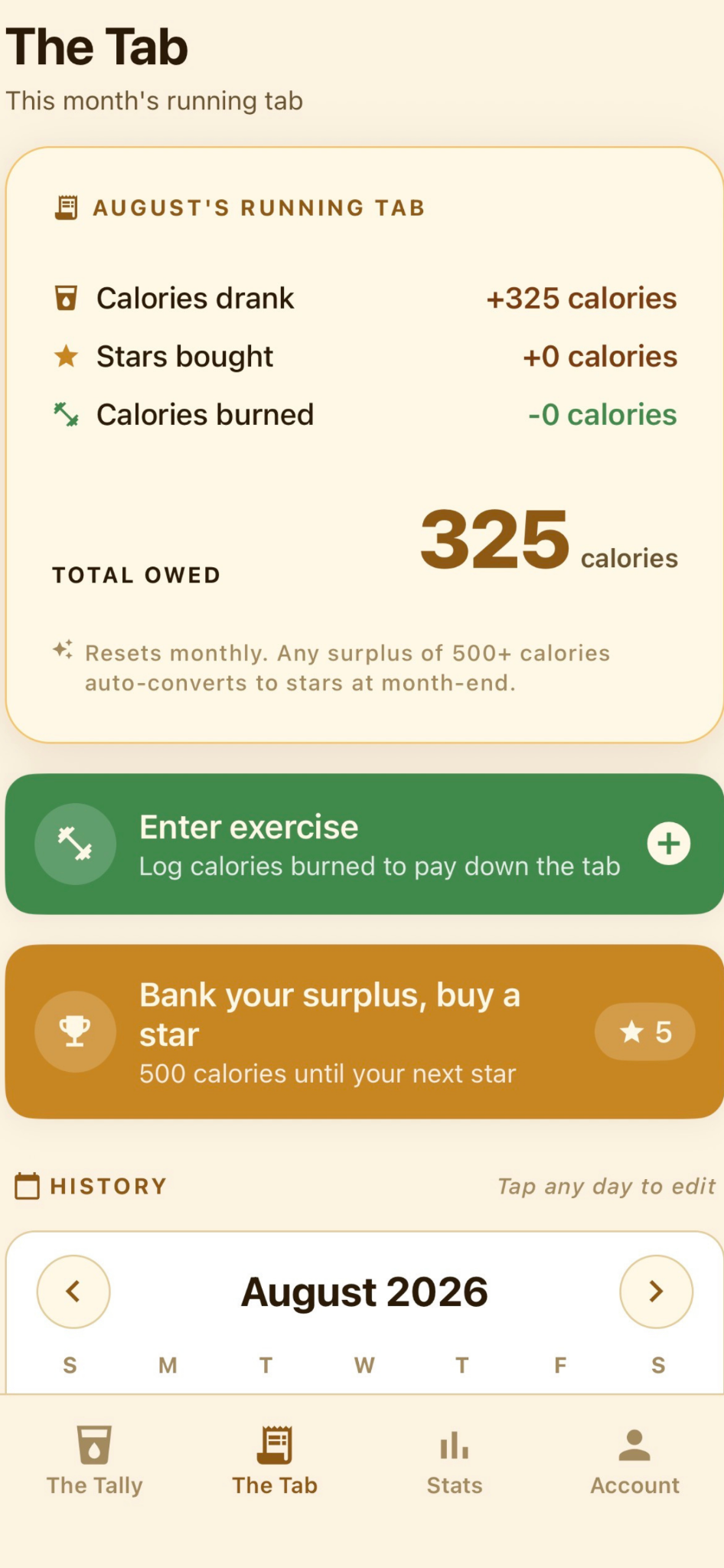 Monthly running tab in TallyTab
